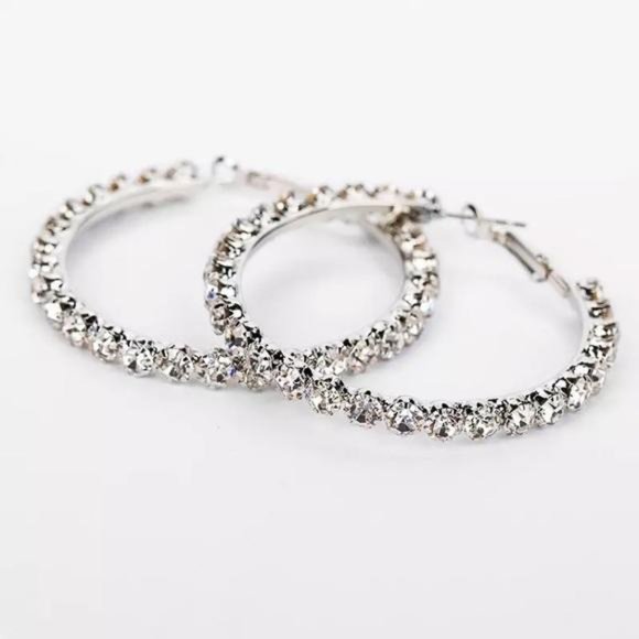 NEW Luxury Hoop Micro Paved Shiny Diamond Earrings - Picture 5 of 5